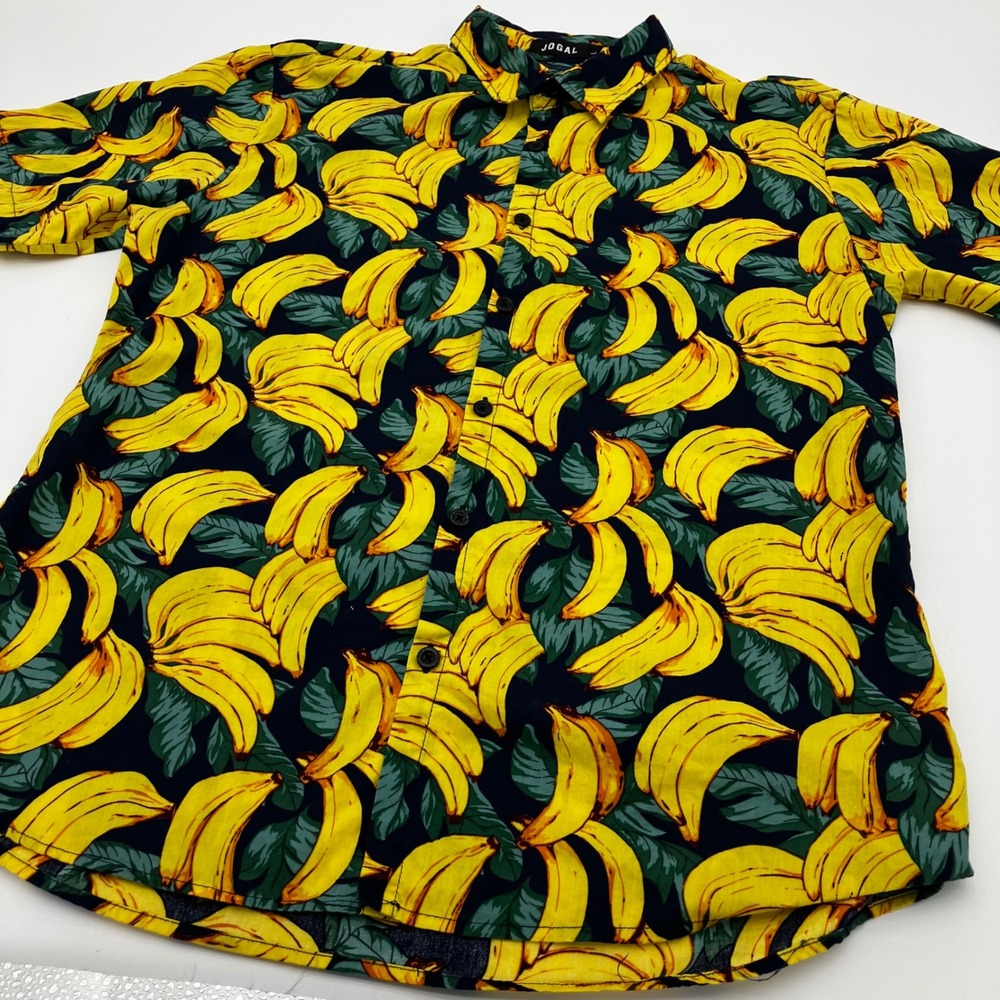 JOGAL Button Down Shirt Large Yellow Banana Print Savannah Bananas Outfit